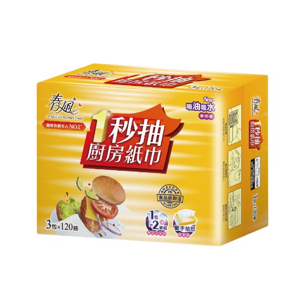 春風1秒抽廚房紙巾 120抽x3包