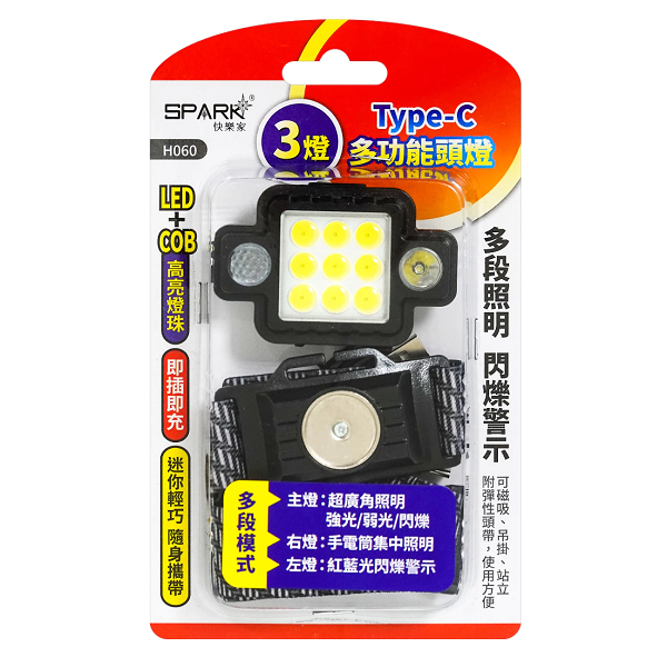 快樂家Type-C充電多功能頭燈H060
